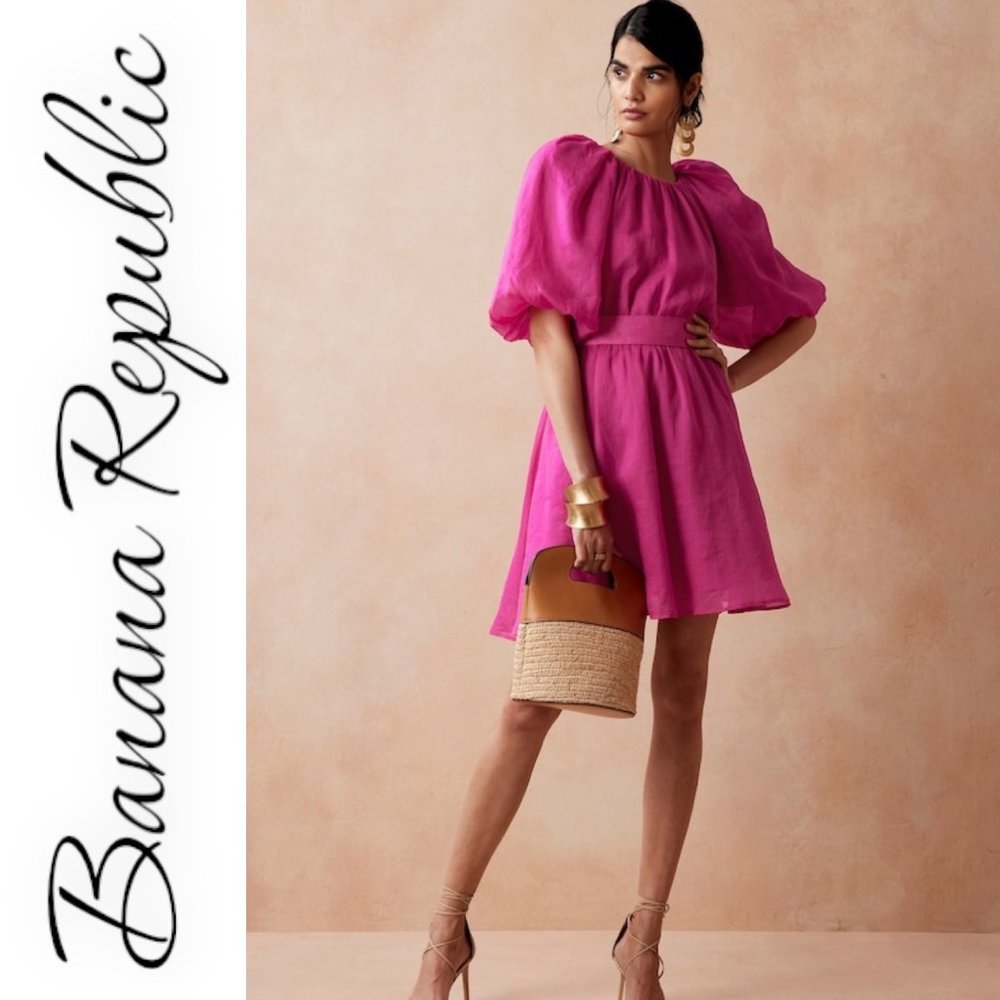 Banana Republic Ramie Open Back Mini Dress In Dark Magenta, Size Large